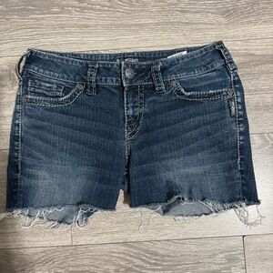 Silver Suki Women Blue Dark Wash Mid Denim Jean Reworked Shorts Size W30